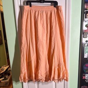Romans Peach Lace Trim Boho 100% Cotton Maxi Skirt Fairy CottageCore Size 22